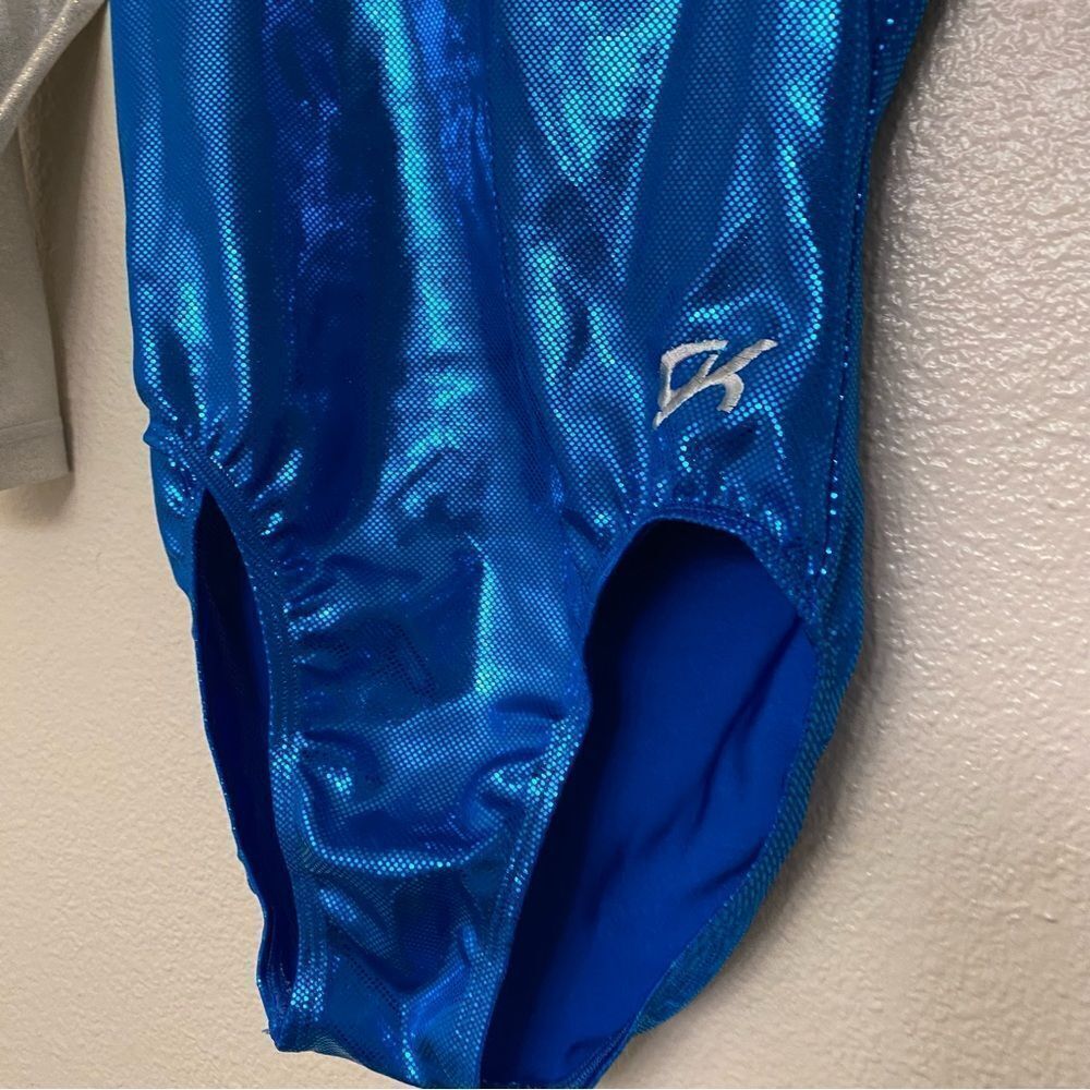 GK elite gymnastic competition leotard 3/4 long sleeve blue silver rhinestone SA - Picture 6 of 12